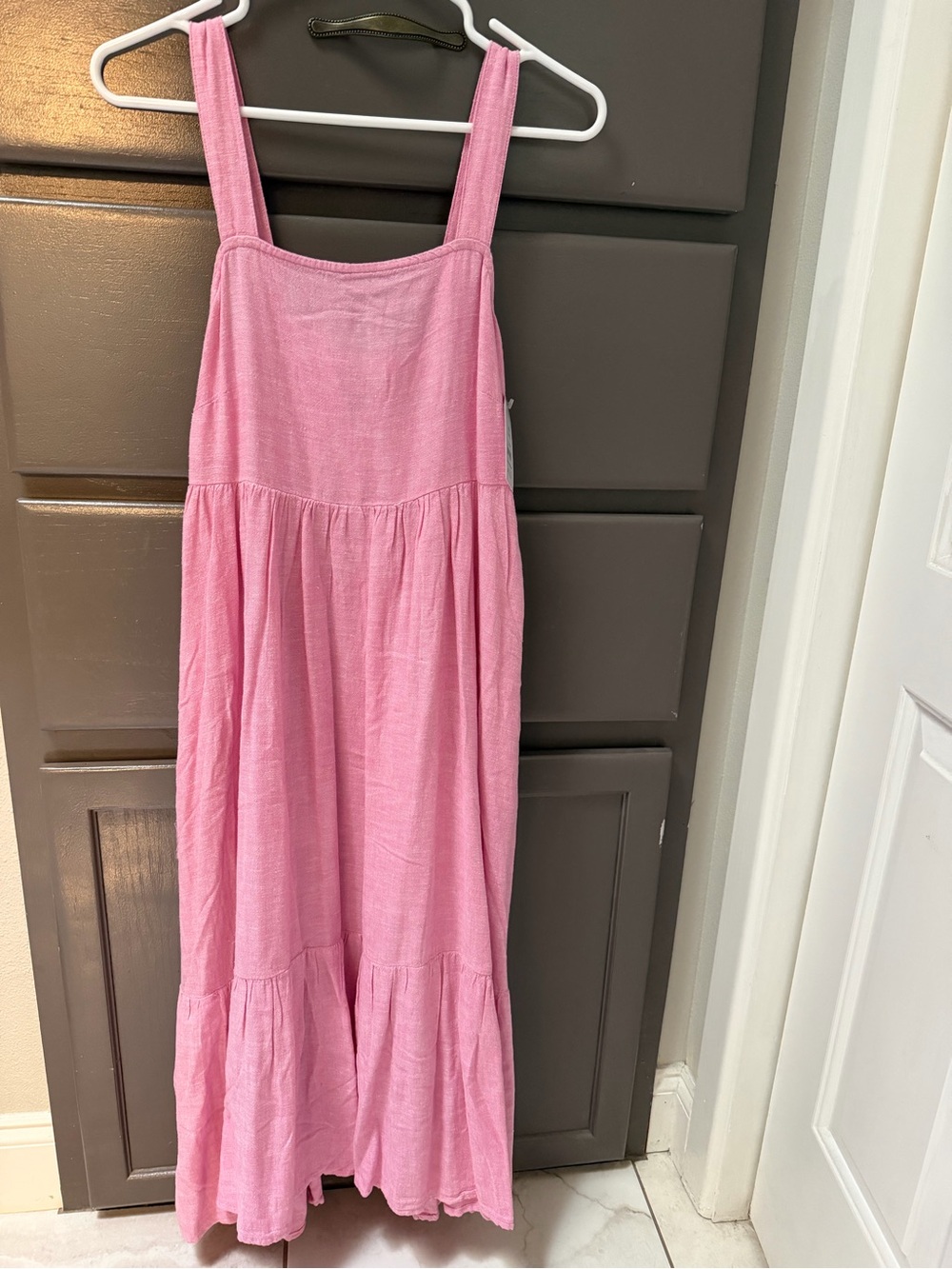 Pink Linen Tiered Maxi Dress